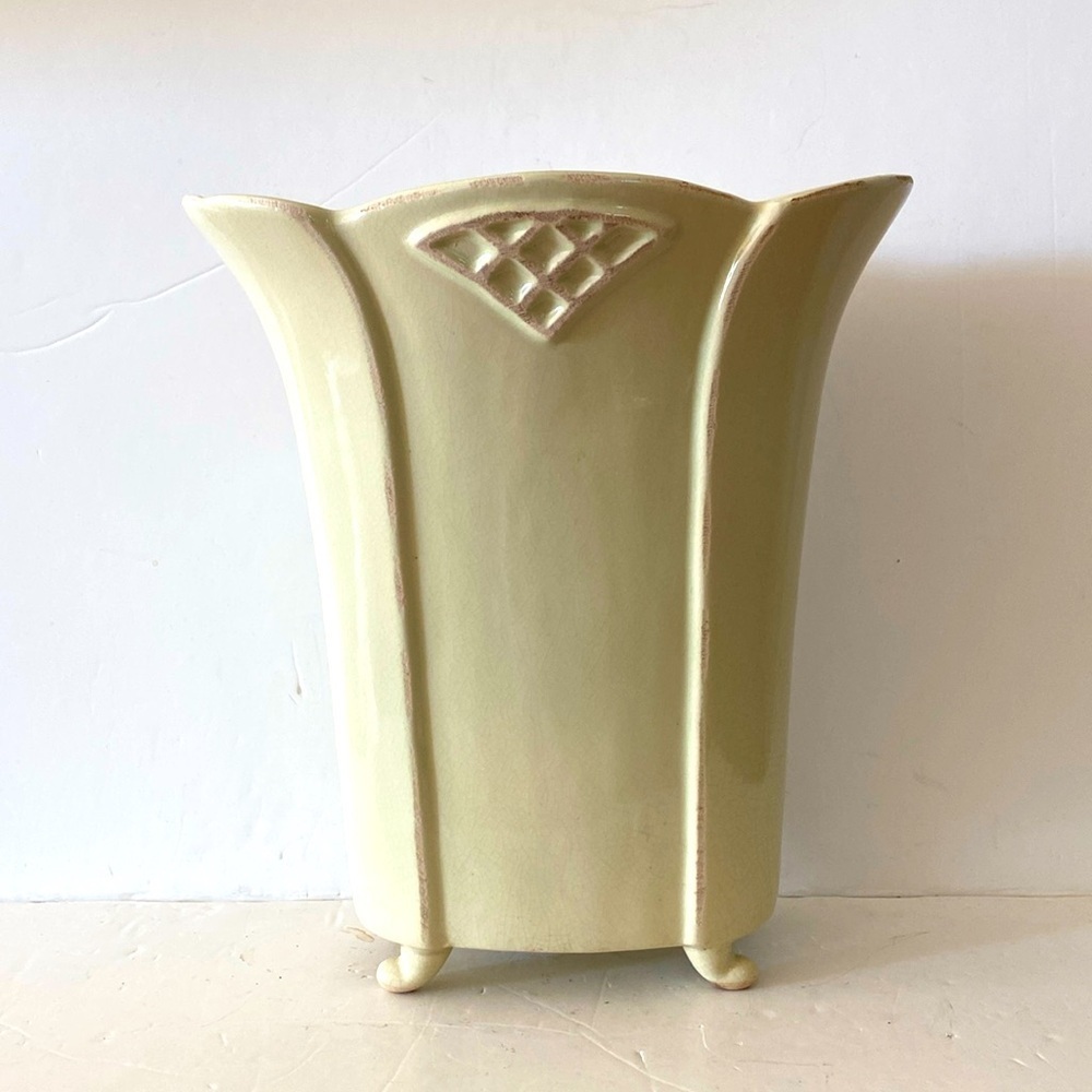Art Nouveau vase pale sage green footed  9 inches tall  10 inches wide by